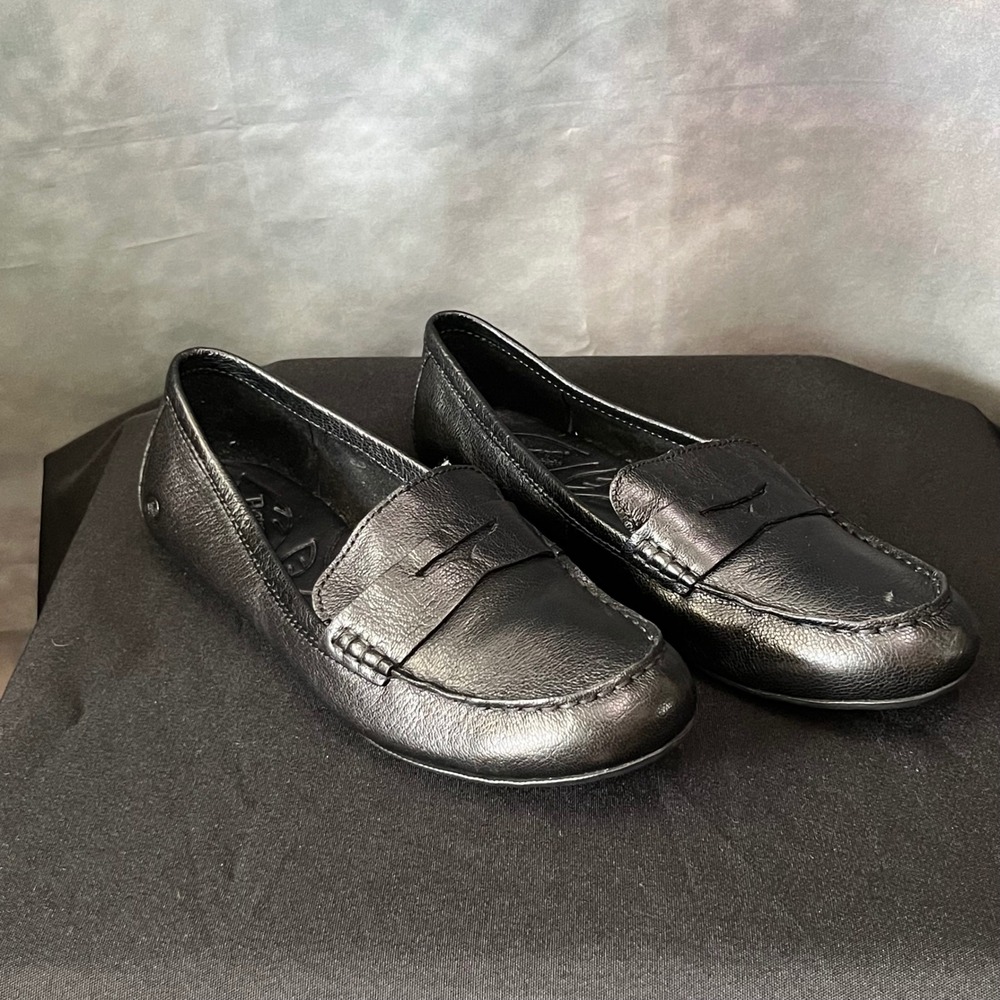 Born Womens Black Leather Penny Loafers Driving Mocs Size 7M